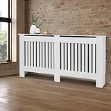 ECD Germany Heizkörperverkleidung Landhausstil 152x19x82 cm Weiß aus MDF lackiert für Schlafzimmer Wohnzimmer Heizungsverkleidung Heizkörperabdeckung Heizungsabdeckung Heizung Heizkörper Abdeckung