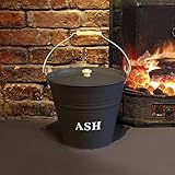 Marco Paul Ascheeimer Vintage Style 12 Liter Kohle Feuerkorb Dunkelgrau mit Deckel Kamin Holzofen Zubehör Kohle BBQ Holz Holzkamin Anzündeimer M
