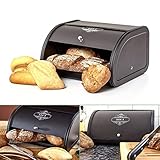 Omi's Beste© Brotkasten aus Metall mit Schiebefach I Brotbox in schwarz I Stillvolle Aufbewahrung für frisches Brot Crossaints & Brötchen - Brotbehälter Brotdose Brotaufbewahrung