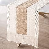 AerWo Beige Makramee Boho Tischläufer ,30x274cm Vintage Tischläufer mit Quasten für rustikale Boho Hochzeit Dekor Braut & Baby Dusche Dekoration Vintage Bauernhaus Tabletop Dek