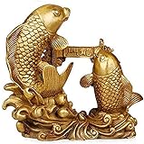 WQF Chinesische Statue, Feng Shui Der doppelte Karpfen springt über das Drachentor Statue Fischstatue Chinesisches Arowana Gold, das Reichtum und viel Glück anzieht Home Messing Dekor G