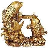 WQF Chinesische Statue, Feng Shui Der doppelte Karpfen springt über das Drachentor Statue Fischstatue Chinesisches Arowana Gold, das Reichtum und viel Glück anzieht Home Messing Dekor G