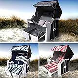 BRAST Strandkorb Sylt 2-Sitzer für 2 Personen 115cm breit 3 anthrazit weiß Nadelstreifen extra Fußkissen incl. Abdeckhaube Gartenliege Sonneninsel Poly-R