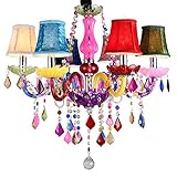 SAILUN 6-flammig Kristall Kronleuchter bunt vintage modern Lüster deckenleuchte Pendelleuchte mit Leuchte Lampenschirm E14 Hängeleuchte 60cm FüR Das Wohnzimmer,Esszimmer,Schlafzimmer (Bunt)