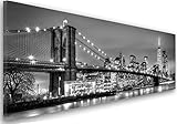 Feeby Frames, Bilder, Wand Bild, Wandbilder, Kunstdruck 40x120cm, Brooklyn Bridge, New York, Stadt, Wasser, GEBÄUDE, Wolkenkratzer, Architektur, Ansicht, SCHWARZ-W