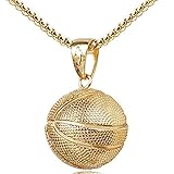 HMOOY Mode Männer Basketball Anhänger Halskette Edelstahl Kette Sport Männer Basketball Liebhaber Fans Anhänger Halskette Fitness Hip Hop Schmuck (Gold)