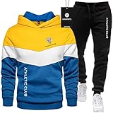 BOLGRTYXC Herren-Sportanzug Pullover + Hose zweiteilig Athletic-Bilbao dreifarbige Nähte Plus Samtverdickung Jogginganzug Kapuzen-Sweatshirt Sportswear Athletic/A/XXL