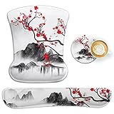 Ergonomisches Mauspad Japan, Mauspad mit Gelkissen, Sakura Mousepad mit Handauflage, Ergonomische Handballenauflage mit Untersetzer, Rutschfeste Unterlage, Anti-Sehnenscheidenprobleme für Büro Sp