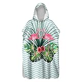 DOTBUY Poncho Strand Handtuch mit Kapuze, Erwachsene Kinder Surf Poncho Mikrofaser Schnelltrocknend 3D Flamingo Druck Strandtuch Damen Herren Umziehhilfe Bademantel (Grüne Streifen,60x110cm)