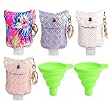 Tragbare Leder-Quetschflaschen-Schlüsselanhänger mit 2 faltbaren Trichtern, leer, nachfüllbar, auslaufsicher, Reiseflasche für, ätherisches Öl, 4 Stück, 4 Laser Typ 2 Trichter, 90