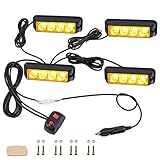 EyPiNS 4X 4 LED Frontblitzer, Blinklicht Stroboskop Warnlicht Warnleuchte Notfall Warnung Blitzer Dash Strobe 18 Blinkmodi IP65 für 12/24V Truck, Traktor, LKW, LKW, Emergency, Gabelstapler, Orang