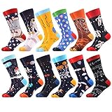 WeciBor Herren Bunt Beiläufig Gemusterte Socken Gekämmte Baumwolle Lustig Neuheit Crew Socken (EUR Size: 39-45, 12 Paare - Platz)