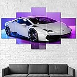13Tdfc Bilder 150X80Cm Vlies Leinwandbild 5 TLG Kunstdruck Modern Wandbilder XXL Wanddekor Design Wand Bild -Lamborghini Huracan Neon Car - Kunstdruck XXL 5 Teilig