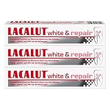 LACALUT WHITE & REPAIR ZAHNCREME, 75ml Zahnpasta zum Aufhellen der Zähne, Straffung und Festigung des Zahnfleischs, Zahncreme für weiße Zähne, 3 x 75