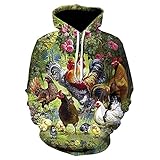 HNKAILIL Unisex Herren Kinder Jungen Hoodie 3D Muster Comic Tier Lustige Kuh Pferd Cosplay Pullover Langarm Sweatshirt Geschenke Weihnachten XS-3XL-Küken-2_L