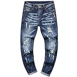 Herren Jeans Sommer Mode Persönlichkeit Zerrissene Löcher Slim Fit Trend Mid-Waist Casual Jeans Street Trend Temperament Casual Pants 32