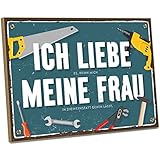 ARTFAVES® Holzschild mit Spruch - Ich Liebe Meine Frau - Werkstatt | Vintage Deko Schild zum Thema Papa/Handwerker/Witziges | Shabby Chic Holzbild auch als Geschenk