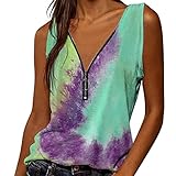 tohole Damen Tops Damen T-Shirt Reißverschluss Tank Tops Ärmellos V-Ausschnitt Sommer Oberteile Shirts Einfarbig Freizeit Basic Tunika Tops Blusentop Elegant Weste Top T S