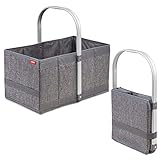 achilles Handle-Box klappbar, Einkaufskorb mit Aluminiumgriff, Faltbarer Shopper, Falttasche, Tragekorb, Picknick-Korb, Klappbox, praktischer Tragekorb, grau, 40 cm x 24 cm x 20
