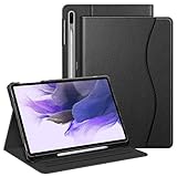 Fintie Hülle für Samsung Galaxy Tab S7 FE 2021/S7 Plus 2020 12.4 Zoll, Multi-Winkel Folio Schutzhülle mit S Pen Halter Dokumentschlitze und Auto Schlaf/Wach Funktion, Schw