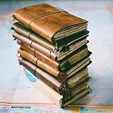 Tagebuch Notizbuch Defekt Retro Ledereinband Notebook Tragbar Reisetagebuch Japanischer Stil Handgemachtes Buch DIY Geschenk Business Lose-Blatt Memo (Größe: A5)