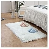 ZCAYIN Große Zottelige Wohnzimmer Plüsch Luxuriöser Teppich Extra Weiche Matte Schlafzimmer Sofa Fraux Pelz rutschfeste Teppiche Wohnkultur,Weiß,60 * 100