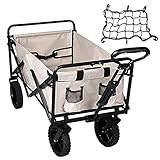 DFFH Bollerwagen Faltbar Praktischer Gartenwagen Mit 4 Reifen,Klappbarer Handwagen Mit Verstellgriff,Faltbollerwagen Gartenkarre Transportwagen Für Camping Einkaufen Angeln,Ivory W