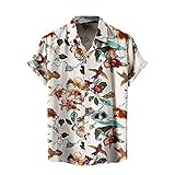 BIBOKAOKE Tshirt Herren Hemden Kurzarm Hawaii Blumenhemd Funky Mehrfarbig Bedrucktes Hemd Urlaub Strandhemd Dünne Casual Sommerhemd Revers Henley Shirt Basic Slim Fit F