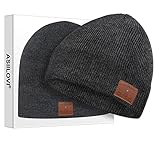 ASIILOVI Bluetooth Mütze, Bluetooth 5.0 kabellos Winter Warm Strick Hutmütze mit doppeltem Fleecefutter, Mikrofon und HD-Lautsprechern, Geschenke für Familien Thanksgiving im Freien Weihnachten-Unisex