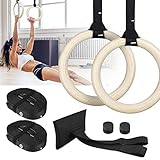 Zacro Gym Ringe Gymnastikringe Holz 700 kg,Verstellbar, Schnalle 15 Fuß Langer Sicherheitsgurt, Gymnastische Ringe für Workouts Fitness Training