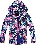 FAIRYRAIN Kinder Mädchen Jacke mit Fleecefütterung Übergangsjacke Winddicht Regenjacke Softshelljacken Kapuzenjacke Wanderjacke Outdoorjacke, Farbe:Marine, Gr. L