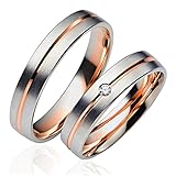 JC Trauringe Gold 333 Paarpreis Bicolor Rotgold und Weißgold I Eheringe breit 4,5 mm I Partnerringe mit Gravur in edler Schatulle I 2 Hochzeitsringe Herrenring ohne & Damenring mit Stein I C062