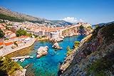 Acryl-Bild 60 x 40 cm: Aerial View at Famous European travel Destination City of Dubrovnik - Fort Bokar seen from South Old Walls on a Sunny Day. Locat, Bild auf Acry