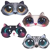 4er-Set Schlafmaske Niedliche Augenbinde, Weiche und Flauschige Schlafmaske, für Mädchen, Damen, Daydreams, Augenbinde Schlafbrille Lustig Augenabdeckung für Kinder Mädchen Damen(Süße Katze 4 Stück)