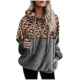 AGOUWUCHE Plüsch Kapuzenpullover Damen Hoodie Pullover Klassisch Patch Color Plüschmantel Elegant Teddy-Fleece Sweatshirt & Langarm Herbst Winter Warm Oberteil mit T