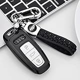 ontto Autoschlüssel Hülle für Audi A6L A7 A8 Q8 E-tron A4 C8 Q8 D5 E-tron S3 A3 e-tron Sportback Q7 60 TFSI Schlüsselcover TPU Schlüsselhülle Schlüsselanhänger Schlüssel Schutz Etui 3 Tasten-Schw