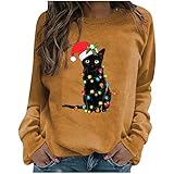 RKaixuni Cat Weihnachtspullover Damen Katzen Schwarz Warm Lustig Baumwolle Pullover Elegant Vintage Langarm Oversize Weihnachts Xmas Pulli Shirt Sweatshirt Christmas Sw