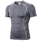 Muskelshirt Herren Einfachheit Mode Einfarbig Rundhals Herren T-Shirt Sommer Basic Slim Fit Stretch Herren Kompressionsshirt Gym Outdoor Sport H