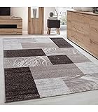 Teppich Modern Designer Wohnzimmer Geometrisch Kariert Muster Braun Beige Creme - 160x230