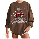 HHyyq Damenmode Casual Fun Christmas Print Pullover Lose Sport Top Pullover Fit Freizeit Sport Langarmshirt, Hoodies Training - Pulli Streetw