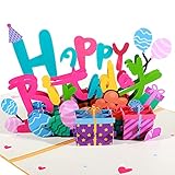 Happy Birthday Pop Up Karte, handgefertigte 3D Popup Grußkarten Pop Up Geburtstagskarte für Frauen Kinder Erwachsene Freunde 7,87 x 5,9 Zoll (frischer Stil)
