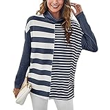 Herbst Und Winter Casual Fashion Damen High-Neck Striped Stitching Printed T-Shirt Lose Hedging Langarm Top D