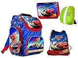 Disney Cars 4 Set Ranzen Schulranzen Tornister, Federtasche Federmappe, Turnbeutel, Regenschutz 4 teiliges Set Schulset rot. blau Jung