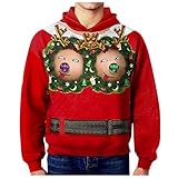 Asija Weihnachtspullover Herren Weihnachten Pullover Lustig Ugly Christmas Sweater Hoodie Kapuzenpullover fur Männer mit Kapuze 3D Moden Langarm Sweatshirt Langarm Weihnachtspulli Sweatjack