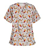 Kasacks Damen Pflege Motiv LäSsig Sommer Arbeitsuniform Bluse T-Shirt Uniformen Einfarbig Kurzarm Gute QualitäT V-Neck Top Weihnachtsdruck V-Ausschnitt Mock Wrap Scrub Unisex Top Sommer Plus S