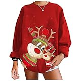 MOKBAY Weihnachten Rundhals Pullover Damen Print Lose Sport Tops Pullover Hoodie Damen Pullis Decken Hoodie Hoodie Mädchen Teenager Pullover Damen Winter Pullover D