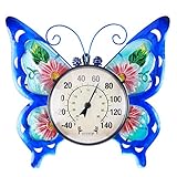 MUMTOP Thermometer für den Innen- und Außenbereich, Wandmontage, Schmetterling, kabellos, Hygrometer, keine Batterie erforderlich, Terrassen-Hängedek