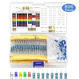 WayinTop 5mm LED Diode & Widerstände Sortiment Kit für Arduino, 600 Stücke Widerstände von 10 Ohm bis 1 MOhm mit 30 Werten + 200 Stücke 5mm LED Leuchtdiode mit 5 Farben Weiß Rot Blau Grün Gelb