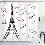ABAKUHAUS Eiffelturm Duschvorhang, Eiffelturm Paris, mit 12 Ringe Set Wasserdicht Stielvoll Modern Farbfest und Schimmel Resistent, 175x200 cm, Weiß Schwarz R