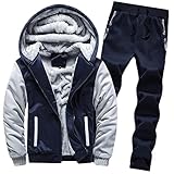 ZYYM Winter Gefütterte Plüsch Sportanzug Herren Gefütterte Jogginganzug Kapuzenjacke mit Reißverschluss Oberteile + Hose Fleece-Innenseite Sweatjacke Jogginghose Kapuzenpullover Training